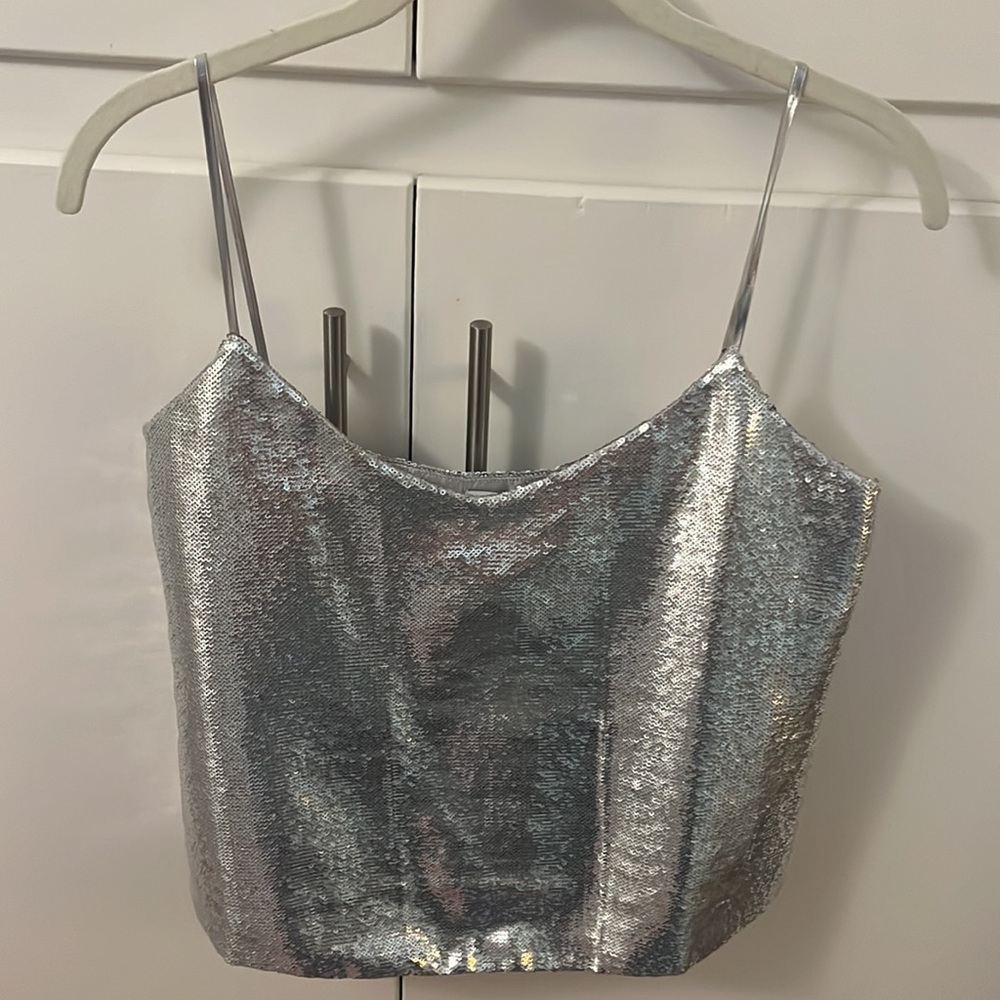 SEN Collection Silver Sequins Tank Top Women’s Size Small